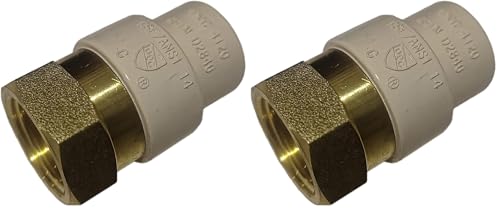 CPVC Brass Plumbing 1/2"" Adapter - Standard Female CPVC to Brass NPT (National Pipe Tapered) (Pack of 2) - size: 0.5 Inch (Pack of 2)