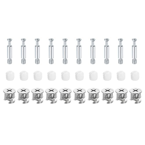 uxcell 10Set 15x14mm Furniture Cam Lock Fitting with 5.8x32mm Dowel Fasteners, 3-in-1 Metal Furniture Board Connecting Screws Bolts Assortment Kit for Cabinets Chairs Drawer - size: 5.8 x 32mm