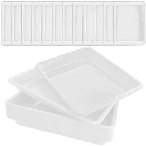 12 Pack Plastic Art Trays,Activity Crafts Tray,Stackable Serving Tray for Kids DIY Projects,Painting,School,Home,Beads(White) - style: 12PCS White