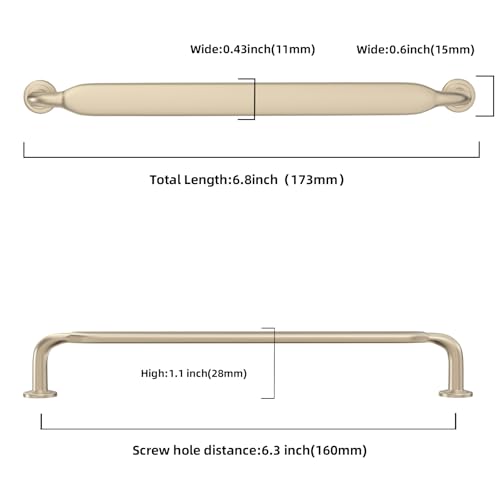 10 Pack 6-1/4 Inch Cabinet Pulls Brushed Brass Kitchen Cabinet Handles Zinc Alloy Drawer Pulls Solid Cabinet Hardware - color: Brushed Brass, size: 6-1/4'' Hole Center(160mm)