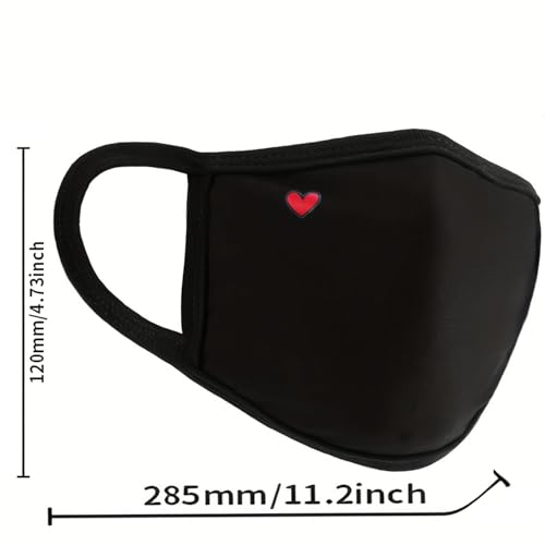 Black Dust Face Mask - All Cotton - Reusable Cloth Comfy Fabric Mask | for Adults Women Outdoor Sport Travel, Washable Breathable Half Face Cloth Mouth Masks with Earloop - color: Pack 8 Heart Without Nose Wire