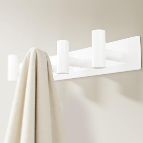 White Wall Mounted Coat Rack – 4 T-Shaped Hooks on 12.6" Rail, (1 Pack) - color: White