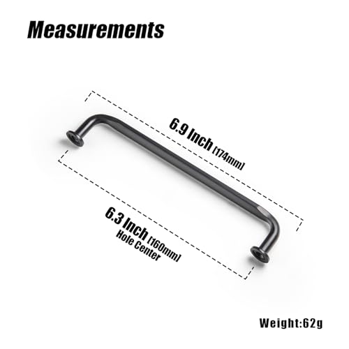 12 Pack Black Zinc Alloy Cabinet Handles - 6.3''(160mm) Hole Center Cabinet Pull Hardware for Bedroom, Kitchen L101 - color: Black, size: 6.3'' Hole Center
