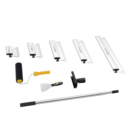 VEVOR Drywall Skimming Blade Set, 7/10/14/16/24 in Skimming Blades + 34-81.6 in Extension Handle Pole, Stainless Steel Knife Professional Skim Coat Tools, for Gyprock/WallBoard/Plasterboard - size: 7"+10"+14"+16"+24", style: With Extension Handle
