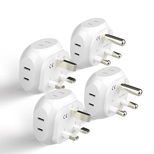 Ceptics South Africa Travel Plug Adapter Set - 4 Input - Ultra Compact - Light Weight - Type M and Type G - USA to Any Type M Countries Such as Botswana, Namibia - 4 Pack (PT-7-10L-4PK),White - size: 4 Pack, style: Type G, M - South Africa set
