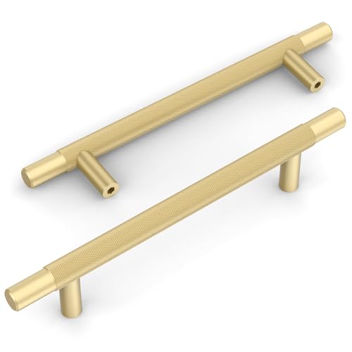 Amerdeco 10 Pack Brushed Gold Knurled Cabinet Pulls 5 Inch Hole Centers Kitchen Cabinet Handles Hardware Kitchen Handles for Cabinets Handles IH0006… - color: Brushed Gold, size: 5"/128MM Hole Center