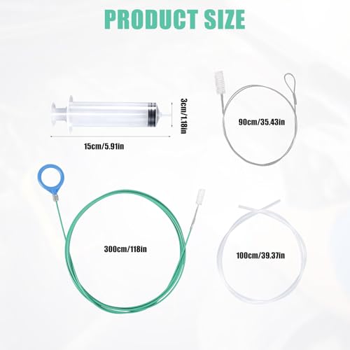 BOXOB 5pcs Sunroof Drain Cleaning Tool, 300cm/118in Flexible Long Pipe Cleaner with Drain Auger Piston & Piston Hose Round Handle Design Tube Cleaner Brush for Auto Car Sunroof Wiper Unclogger