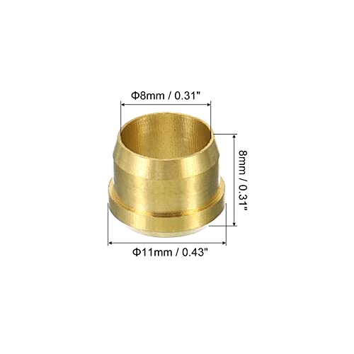 PATIKIL 8mm Tube OD Brass Compression Sleeves Ferrules 10 Pack Brass Compression Fitting Assortment Kit