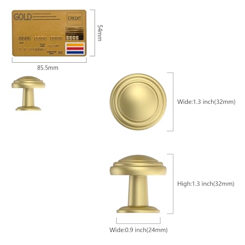 Amerdeco 10 Pack Brushed Gold Cabinet Knobs Single Hole Cabinet Pulls 1 Inch Drawer Knobs for Bathroom Cabinets ZH0086 - color: Brushed Gold, size: 1" Single Hole