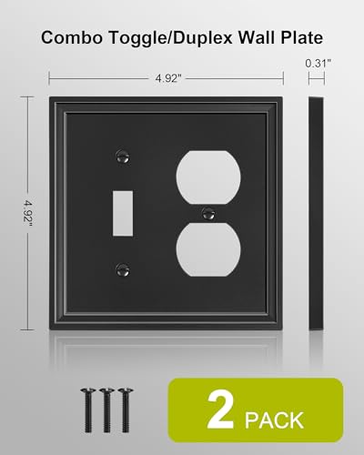 2-Pack Natural Bamboo Fiber Combo Toggle/Duplex Light Switch Cover Plate - color: Black, size: 1 Toggle/1 Duplex 2PK