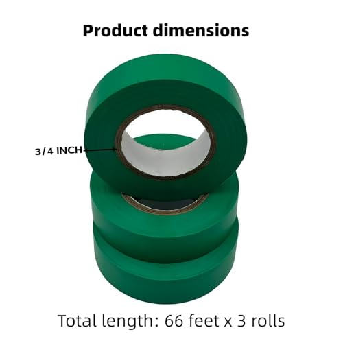 3 Rolls Green Flame-Retardant Electrical Tape 3/4 inch * 66 feet; UL Certification, Insulation Repair for Household Outdoor and Indoor Wires Below 600V, Industrial Grade PVC Electrical Tape - color: green