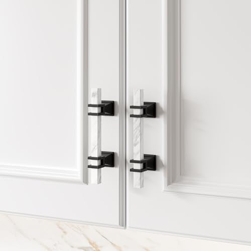 Haliwu 10 Pack 3 Inch White Marble Cabinet Pulls Zinc Black Kitchen Handles - color: White Marble & Black, size: Hole Center Spacing：76mm (3 inch)
