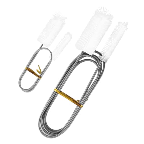 2pcs Flexible Long Drain Brush Set, Hose Pipe Stainless Steel Nylon Bristles Brushes with Dual Heads Tube Cleaner Brush for Kitchen, Sink, Drain Pipe, and Pipe Cleaning Tool - color: White