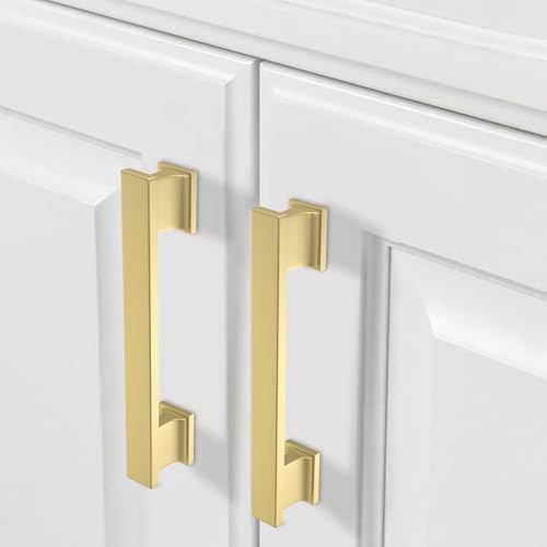 COTYKILEY 10 Pack 5 Inch(128mm) Brushed Gold Cabinet Handles Gold Kitchen Cabinet Pulls Cabinet Door Handles Kitchen Cabinet Hardware - color: Brushed Gold, size: 5" Hole Center（128MM）