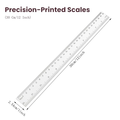 ZUFECY 8-Pack Clear Acrylic Ruler, 12 Inches Flexible Clear Ruler, Inches and Metric Scale Measuring Tool