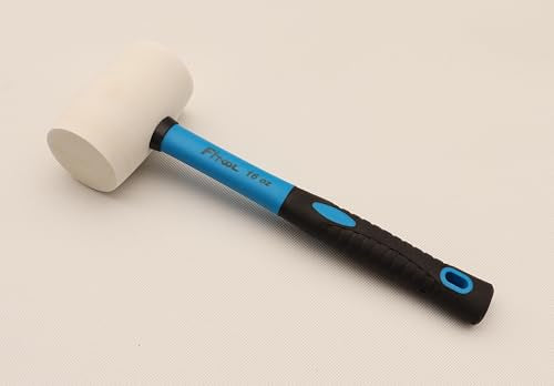 16-Ounces White Solid Rubber Mallet, Fiberglass Handle with Soft Rubber Grip, Total Weight 1.4LB, Non Marking Hammer (16oz) - size: 16oz