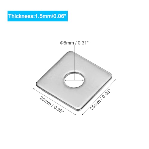 uxcell Square Washer, 25Pcs M8x25x25x1.5mm 304 Stainless Steel Square Plate Washers Flat Pad Spacer Gasket for Hardware Fastener - size: M8x25x25x1.5mm