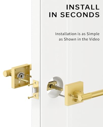Asidrama 4 Pack Gold Privacy Interior Door Handles | Thumb-Turn Privacy Lock,Fits 1-3/8"-1-3/4" Doors,Adj. 2-3/8"-2-3/4" Latch,Heavy-duty Zinc,Easy DIY Setup - color: Brushed Gold