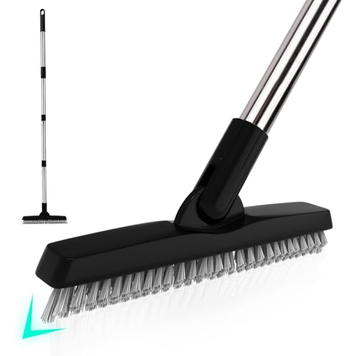 BITOPE Grout Brush Cleaner with Adjustable Long Handle Swivel V-Shaped Stiff Bristles Scrubber for Cleaning Tile Crevice Line Corner Bathroom Shower Baseboards Hard to Reach Areas-56 inch