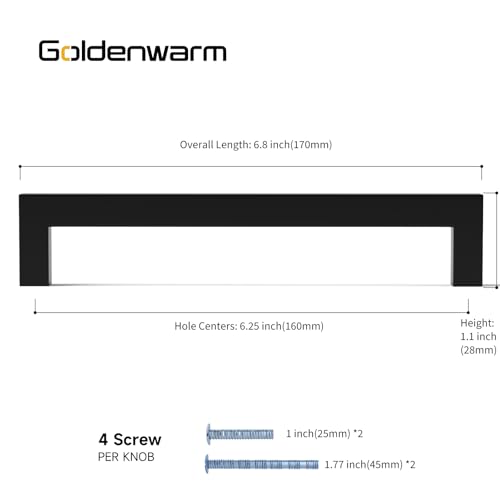 Goldenwarm 6-1/4 Inch 10 Pack Black Cabinet Handles Kitchen Drawer Pulls - color: Black, size: 6 1/4" Hole Center