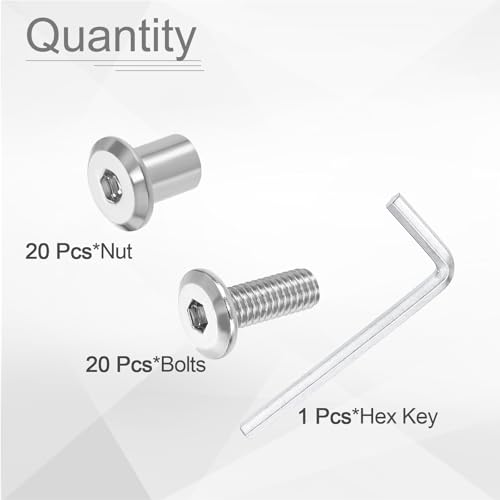 HARFINGTON 20 Set M6x16mm Hex Drive Socket Cap Bolt and M6x10mm Nuts with M4 Hex Wrench, Furniture Connector Bolts and Screws for Furniture Countersunk Belt, Silver - size: M6x16mm, M6x10mm