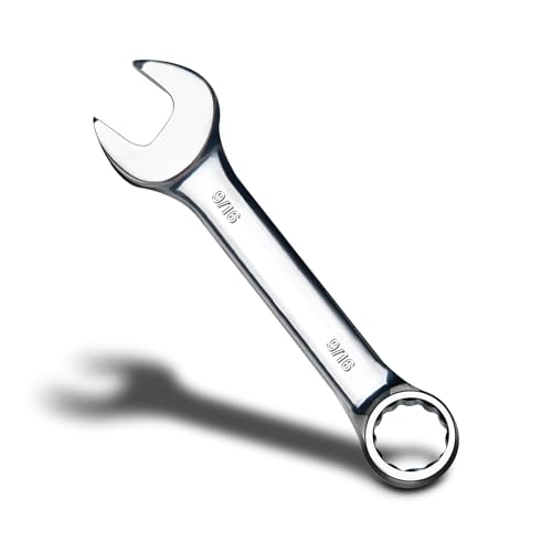 zhax 9/16" SAE Stubby Combination Wrench, 12 Point Box End, 15 Degree Offset Design, Mirror Polish Finish, Forged CR-V Steel, Hand Tools for Mechanics, Ideal for Auto and Home Repair - size: 9/16"