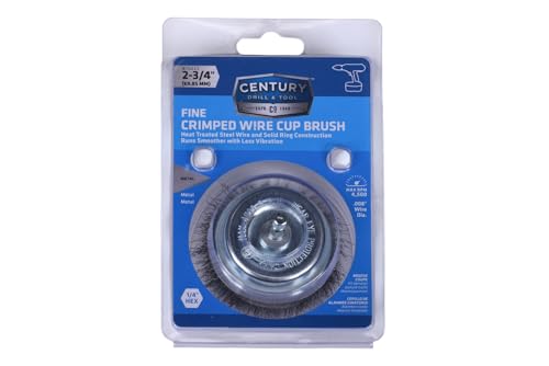 Century Drill & Tool 76223 Drill Cup Wire Brush, 2-3/4" Fine & Crimped | 1/4" shank, 0." wire diameter, cuts steel & metal, heat and rust resistant coating - size: 2-3/4-Inch Fine