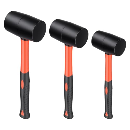 ZOENHOU 3 PCS 16oz 24oz 32oz Black Rubber Mallet Hammer, Solid Rubber Mallet Head with Non Slip Handle, Rubber Hammer for All Projects - color: Black, size: 16Oz 24Oz 32Oz