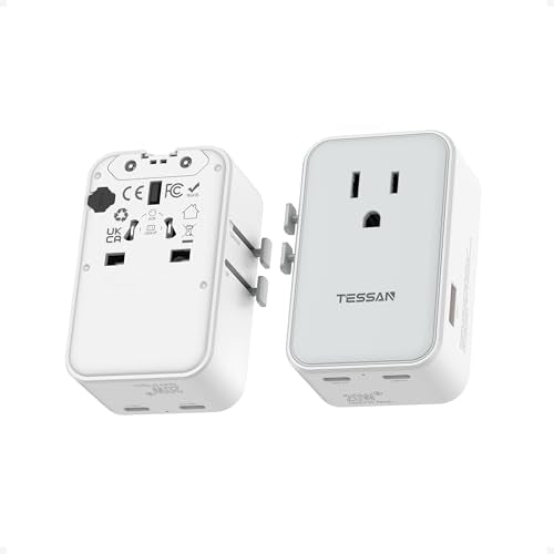 TESSAN Ultra Slim Universal Travel Adapter, International Power Plug - color: Grey White