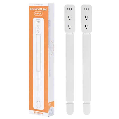 Electrical Outlet Extender Stick - Features USB-A, USB-C and 2 AC Outlets, Extends 22"-34", Rotates 180° Access Hard-to-Reach Outlets, Wall Plug Power Socket Expander Nightstands, Sofa, Desks and More - color: Off White