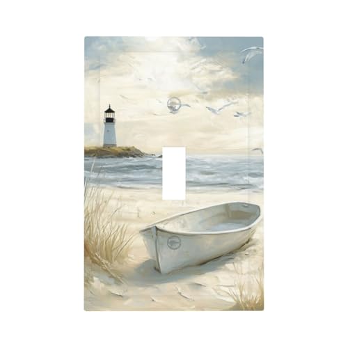 Beach Lighthouse Old Ship Coastal Single Toggle Light Switch Cover Plate - color: Old Boat on Beach, size: 1-Gang Toggle