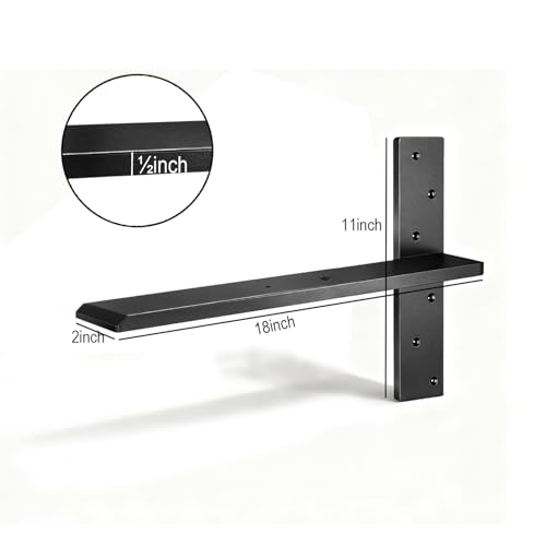 2 Pack 18" Heavy Duty T Floating Shelf Brackets - 1/2" Thick Steel, Hidden Knee Wall Support for Granite Countertops/Cabinets/Dishwashers - size: 18 Inch, style: 2 PACK