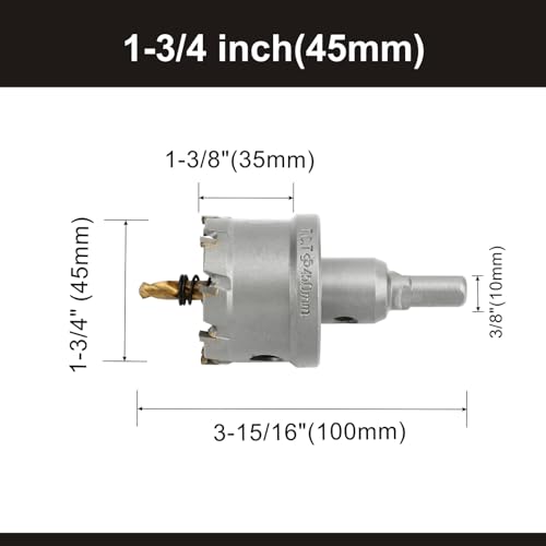 1-3/4''(45mm) Hole Saw Kit with Drill Bits, Tungsten Carbide Hole Saw Set for Hard Metal and Stainless, Cutting Diameter - size: 1-3/4''(45mm) (1PCS)