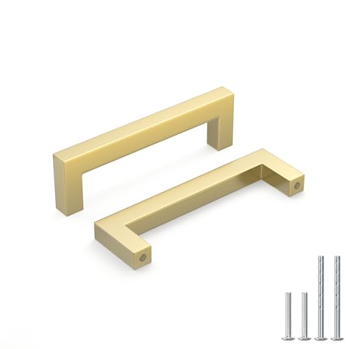 Goldenwarm 3-3/4 Inch 10 Pack Gold Cabinet Handles Kitchen Drawer Pulls - color: Gold, size: 3 3/4'' Hole Center