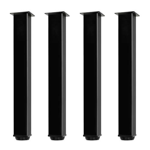 QLLY 16 Inch Square Adjustable Metal Coffee Table Legs, Heavy Duty Furniture Legs with 1” Leveling Feet for Ottoman, Bench, End Table and Sofa Replacement, Set of 4 (Black) - color: Black, size: 16 inch