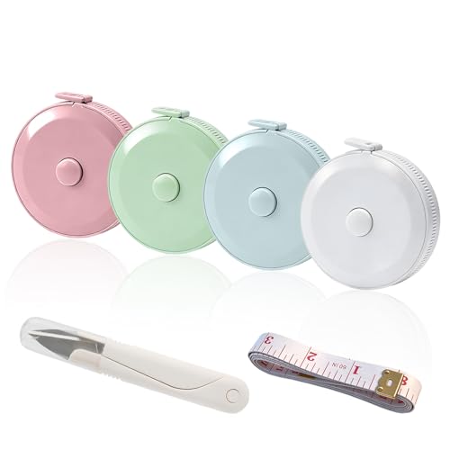 6 PCS Tape Measure Body Measuring Tape with Soft Ruler & Scissors for Sewing, Fabric, Cloth, Knitting, Tailor, DIY Home Craft, Mini Retractable Dual Scale 60 Inch