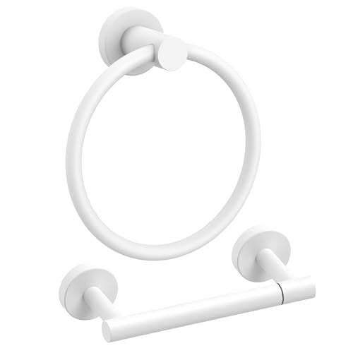 FORIOUS Toilet Paper Holder and Towel Ring Set, Bathroom Accessories Set - color: White