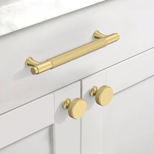 10 Pack Matte Gold Knurled Cabinet Knobs Round Drawer Pulls - color: Matte Gold