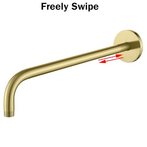 RANDOM 16 Inch Shower Arm with Flange,Stainless Steel 90 Degree Rain Shower Head Extension Arm,Wall-Mounted Shower Head Arm for Fixed Shower Head,Brushed Gold.RD91018-16BG - color: 16″ Brushed Gold(Round Flange)