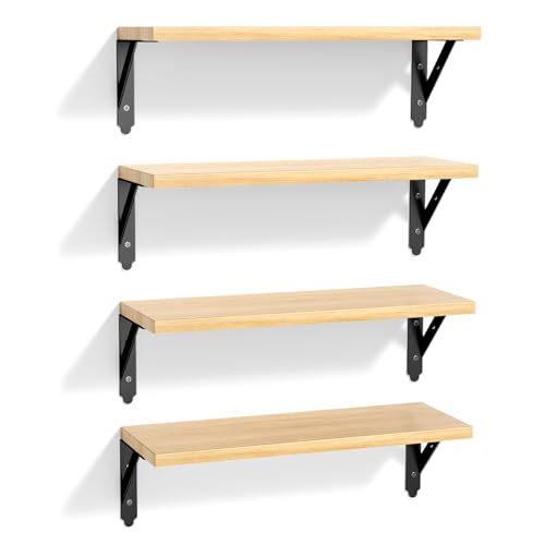 ROMGUAR CRAFT Wood Wall Floating Shelves Set of 4, 17" x 6" - Natural - color: Natural, size: 17" x 6"