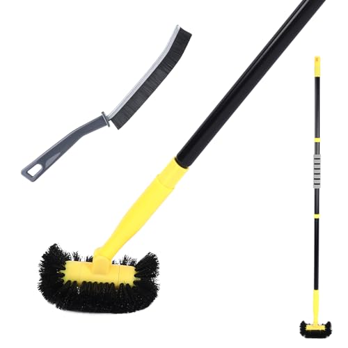 Grout Cleaning Brush with Long Handle - Hard Bristle Hand Held Grout Cleaner Brush for Tile Grout, Shower Cupboard Corner Cleaning