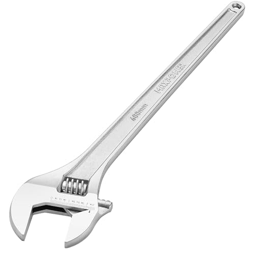 MAXPOWER 24" Adjustable Wrench, 2.4" Jaw Opening, Tapered Handle | Heavy Duty Large Adjustable Wrench Ideal for Plumbing, Nuts, and Pipes Fitting, SAE/Metric Scales - size: 24"