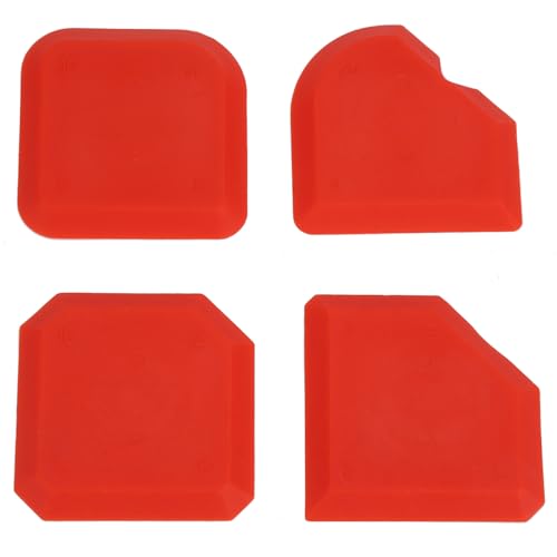 Caulking Tool Kit, 4Pcs Silicone Applicator Tool, Portable Sealant Scraper, Caulk Remover Tool Set for Glass Glue Smoothing Finishing Cleaning Sealing, Easy to Use, Red