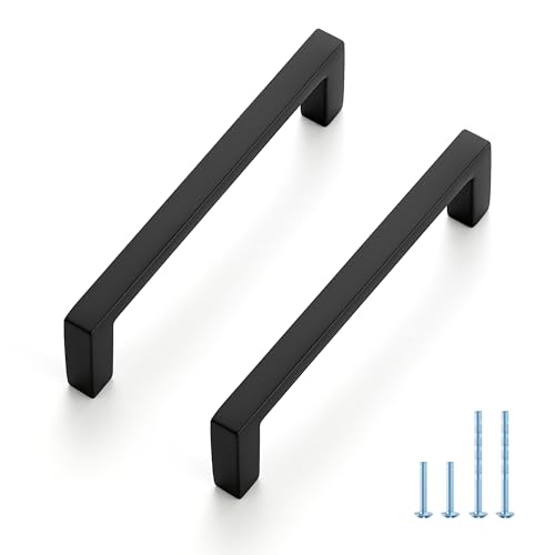 JOY DECOR Matte Black Cabinet Pulls Slim Square Handles 3-3/4 Inch, 10 Pack - size: 3-3/4 Inch Hole Center