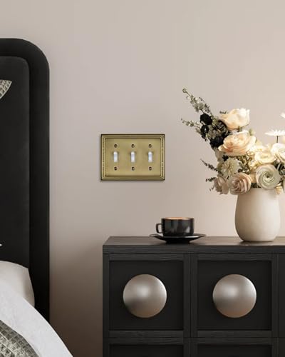 Switch Plates Outlet Covers, 1-Pack Antique Brass Metal Wall Plate - color: Antique Brass, size: 3 Toggle 1PK