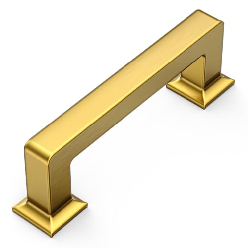 Amerdeco 10 Pack Heavy Duty Solid Zinc Alloy Vibrant Brushed Moderne Brass Cabinet Pulls 3" Hole Centers(76mm) Polished Brass Handles Suitable for Kitchen Bathroom Drawers and Furniture Handles 3818 - color: Vibrant Brushed Moderne Brass, size: 3" Hole Ce