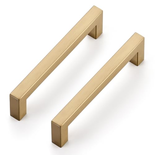 Ravinte Champagne Bronze Square Cabinet Handles Drawer Pulls,5 Inch,30 Pack | Screws Included, Stainless Steel, Square Bar Grip, Easy Install, Kitchen Cabinet Hardware, For Cupboards, Drawers, Dressers - color: Champagne Bronze