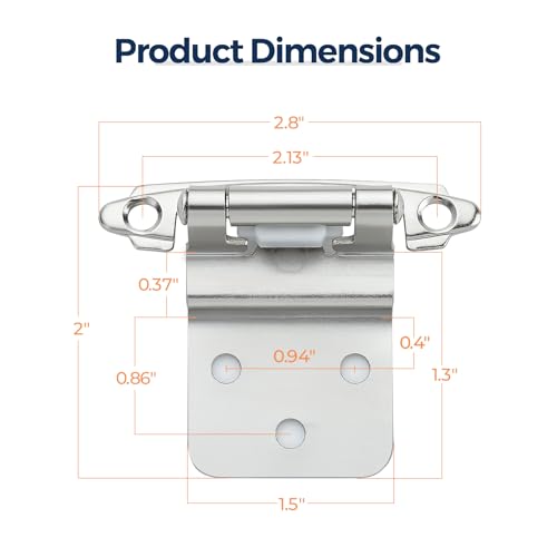 Polished Chrome Cabinet Hinges, 3/8 Inch Inset, 4 Pack(2Pairs) - color: Polished Chrome