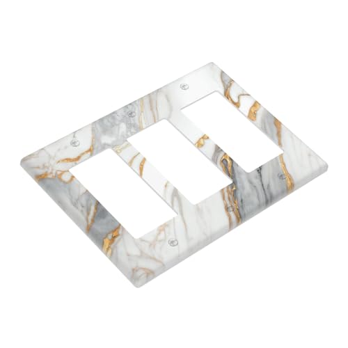 White Gray Gold Marble Light Switch Cover Decorative Wall Plate - color: 3 Gang Triple Rocker