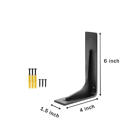 6"x 4"Shelf Brackets,L Shelf Bracketsn, Vertical Angle, Premium Alloy Metal Heavy Duty Shelf Bracket, high Strength Mounting Hardware Included, Corner Brace Joint,Pack of 4. (6 inch L+Beam) - size: 6 inch L+BEAM